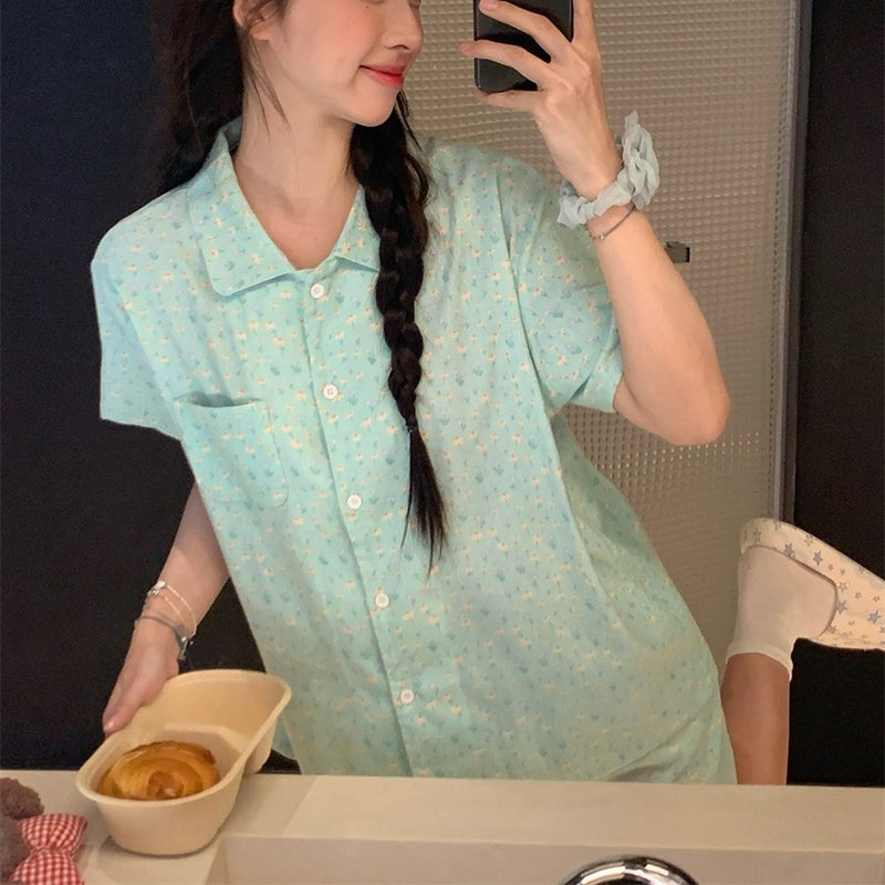 Women's Floral Print Short Sleeve Short Pajama Set - Image 1