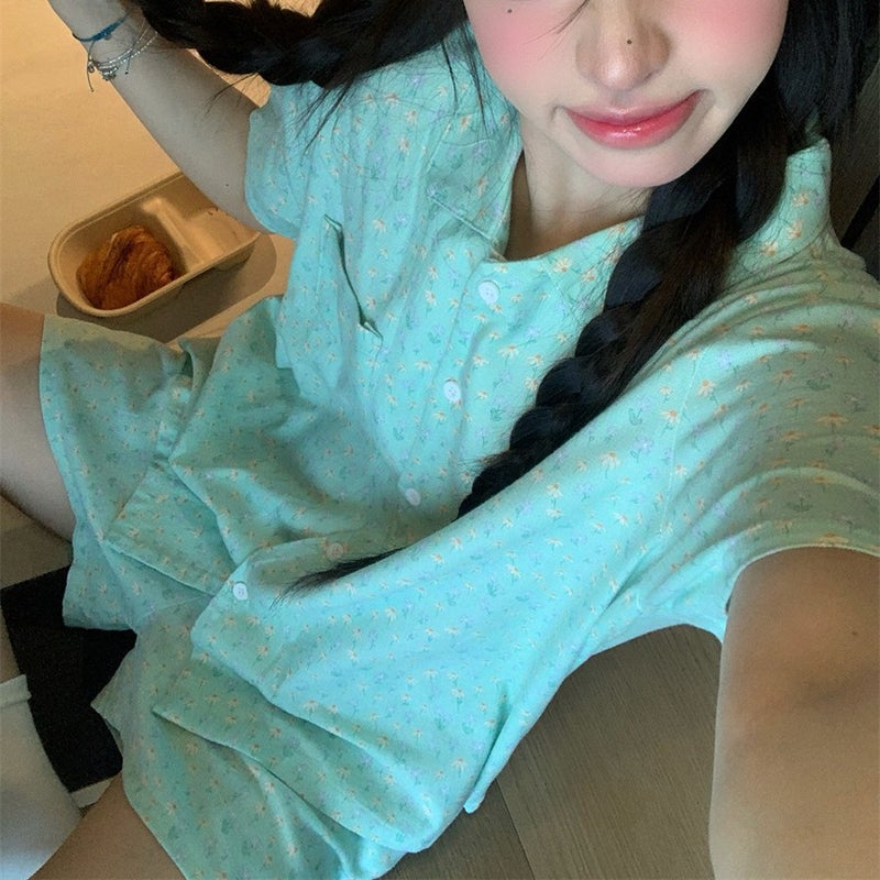 Women's Floral Print Short Sleeve Short Pajama Set - Image 4