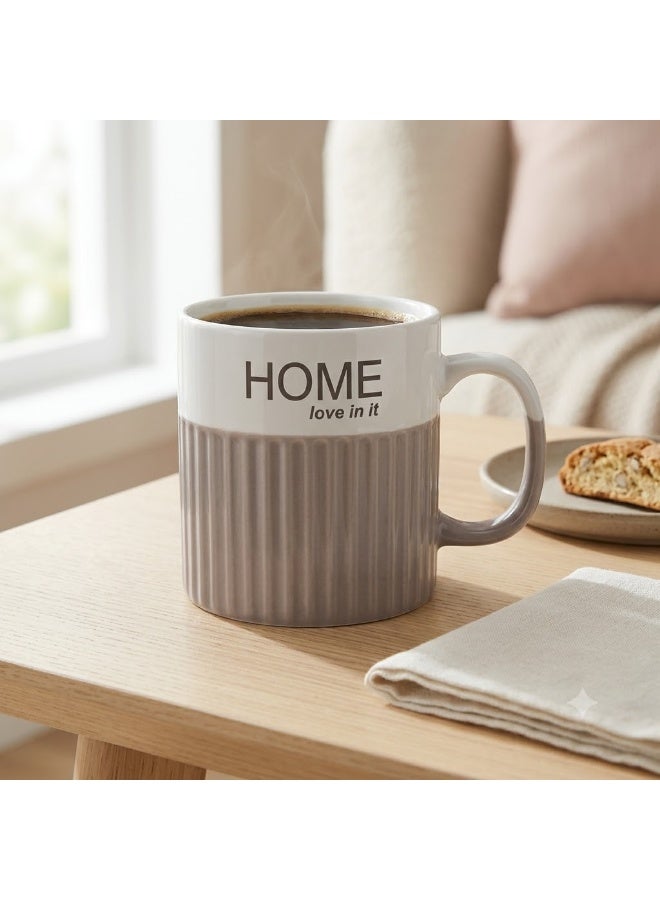 مج بورسلين مضلع رمادي بعبارة HOME ومقبض دائري، كوب قهوة وشاي ونسكافيه بتصميم عصري أنيق للمشروبات، قطعة واحدة - Image 3