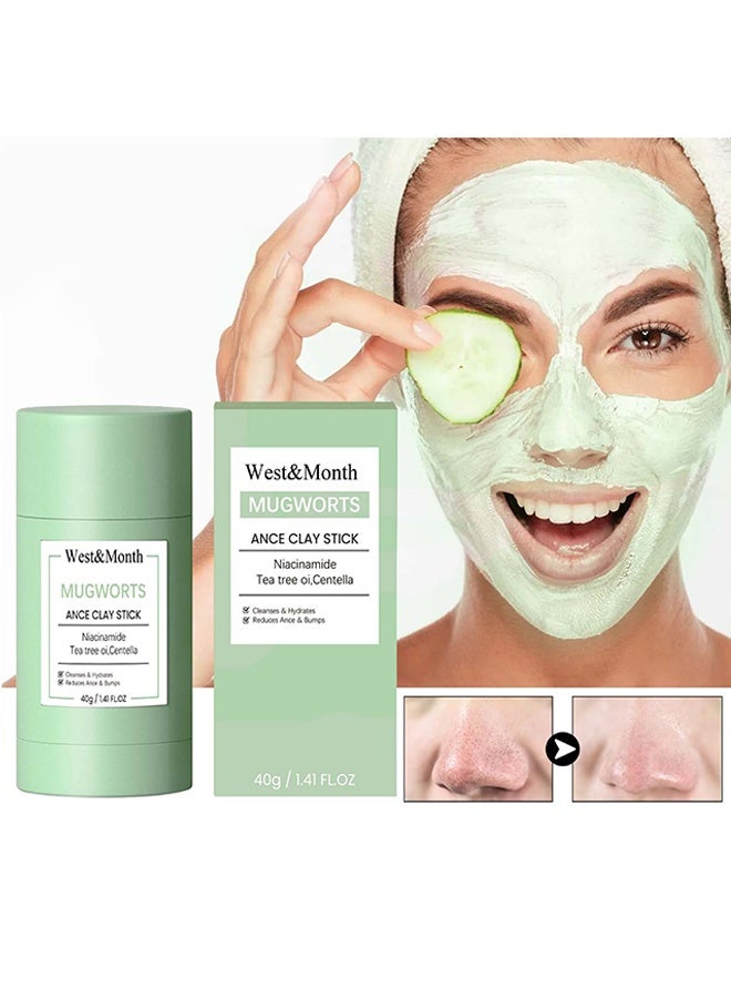 West&Month Mugworts Ance Clay Stick-Mugwort Anti Pores And Acne Clay Mask, Cleansing Mask Mud Mask For Men And Women, Moisturizing Oil Control Shrink Remove Blackheads, Shrink Pores, Improve Skin Tone - Image 1