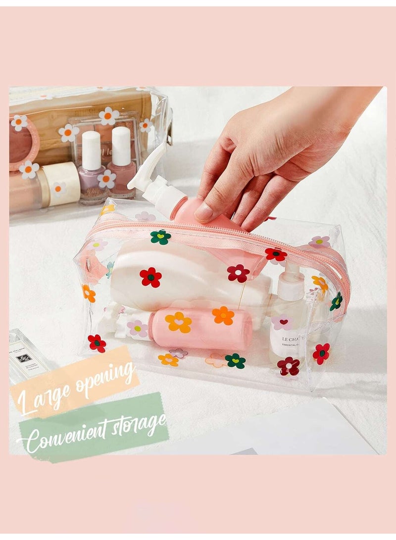 Miamia 2 Pcs Floral Pattern PVC Cosmetic Bag, Transparent Portable Zipper, Multipurpose Makeup, Skin Care, Bathroom Storage, Travel and College Dorm Essentials, Gift for Bride, Mother, Friends, Teacher, Home Decor, Bathroom and Bedroom, Jewelry, Skin, Lip, Nail Beauty Products Storage Multicolor - Image 3