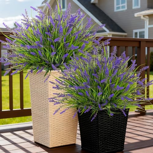 Ammyoo 24 Pcs Artificial Faux Plants for Outdoor Spring Decoration Fake Monkey Grass for Garden Porch Balcony Planters Fake Greenery Shrubs UV Resistant No Fade Plants Bush for PathwayPurple - Image 1