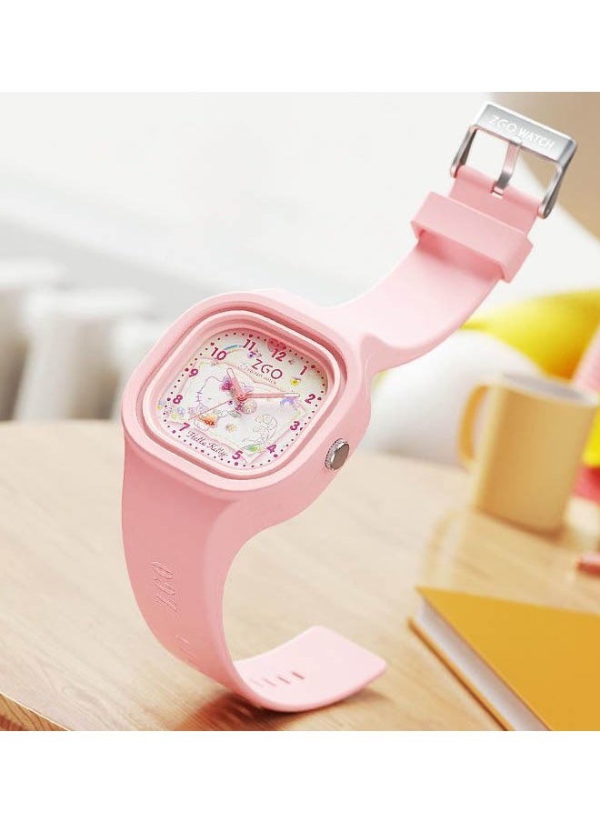 Sanrio - Pink Square Cartoon Sanrio Hello Kitty Pattern Children's Watch Silicone Strap Suitable for Kids of All Ages Gift Watch - Image 1