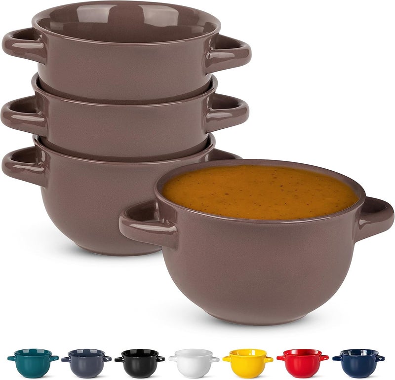 Kook French Onion Soup Bowls by Kook Crocks Oven Safe Bowls Soup Mugs Ceramic Bowls Dishwasher Microwave Set of 4 18 oz Mauve - Image 1