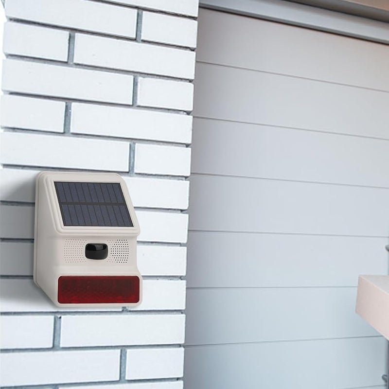جهاز إنذار ضوئي لاسلكي يعمل بالطاقة الشمسية للاستخدام الخارجي مع صفارة وضوء وامض تردد 433 ميجاهرتز مقاوم للماء لأمن المنزل - Image 4