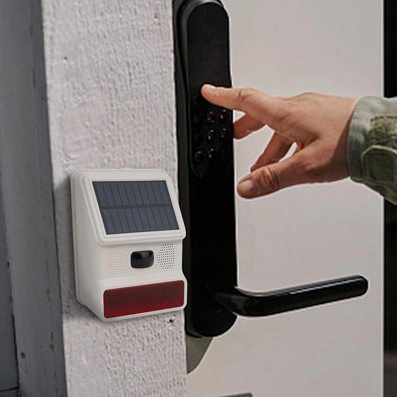 جهاز إنذار ضوئي لاسلكي يعمل بالطاقة الشمسية للاستخدام الخارجي مع صفارة وضوء وامض تردد 433 ميجاهرتز مقاوم للماء لأمن المنزل - Image 3