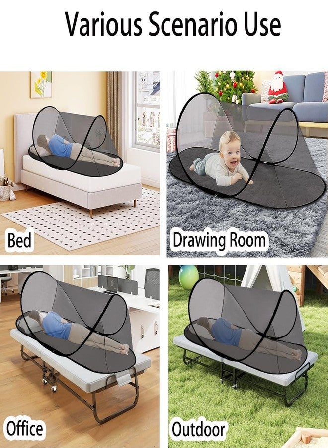 Mengersi Large Pop Up Mosquito Tent,Portable Foldable Mosquito Net for Camping Travel Patio with Net Bottom for Adults Baby 1PC,Black - Image 5