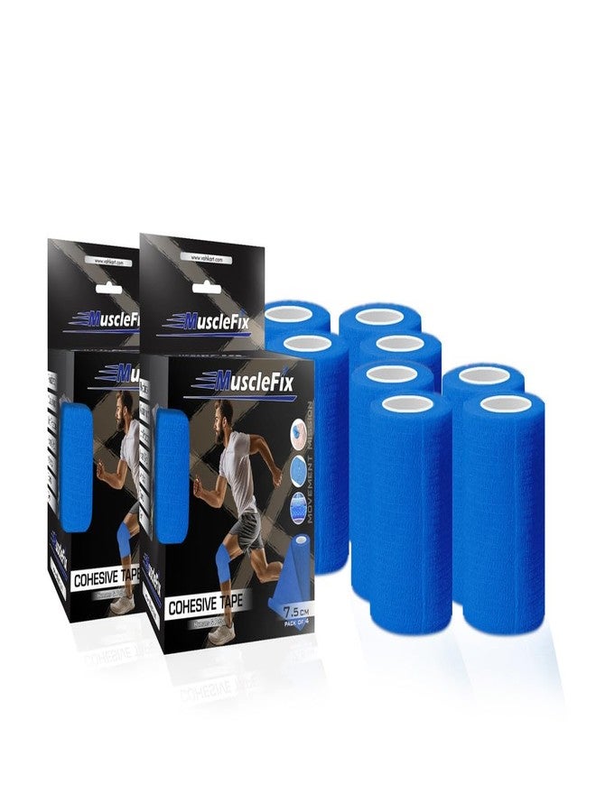 AGAM MuscleFix Breathable Self Adhesive Wrap, Athletic, Non Woven Cohesive Bandage - for Sports, First Aid Medical, Wrist, Swelling (7.5 cm X 4.5 mtr- Pack of 8) (Blue) - Image 1