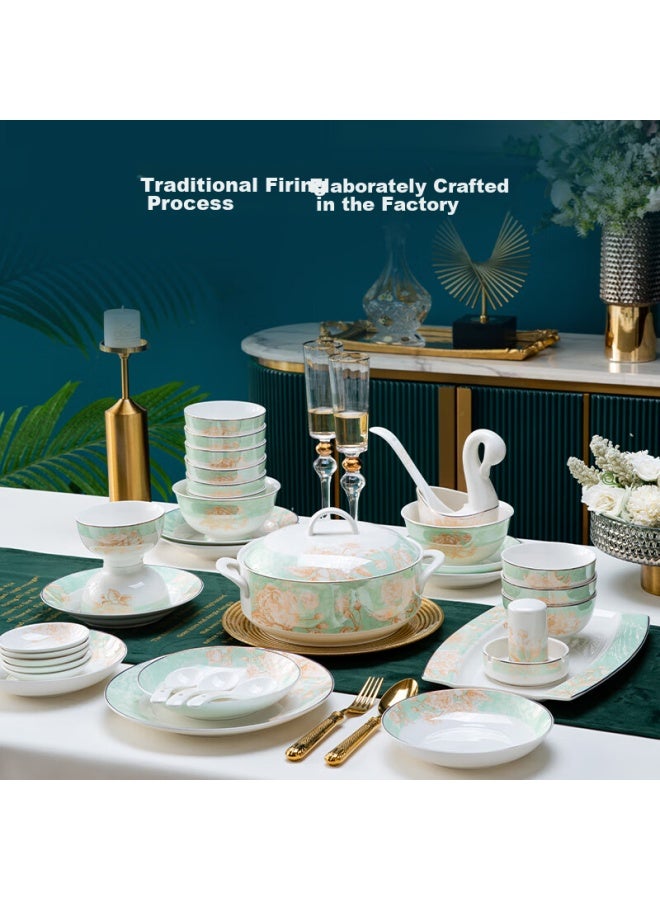 JD.com Jd Jingzao, Complete Set Of Bowls And Plates, Ceramic Gift Box For Housewarming, Summer Nong 66-piece Set - Image 1
