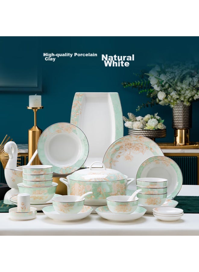 JD.com Jd Jingzao, Complete Set Of Bowls And Plates, Ceramic Gift Box For Housewarming, Summer Nong 66-piece Set - Image 2