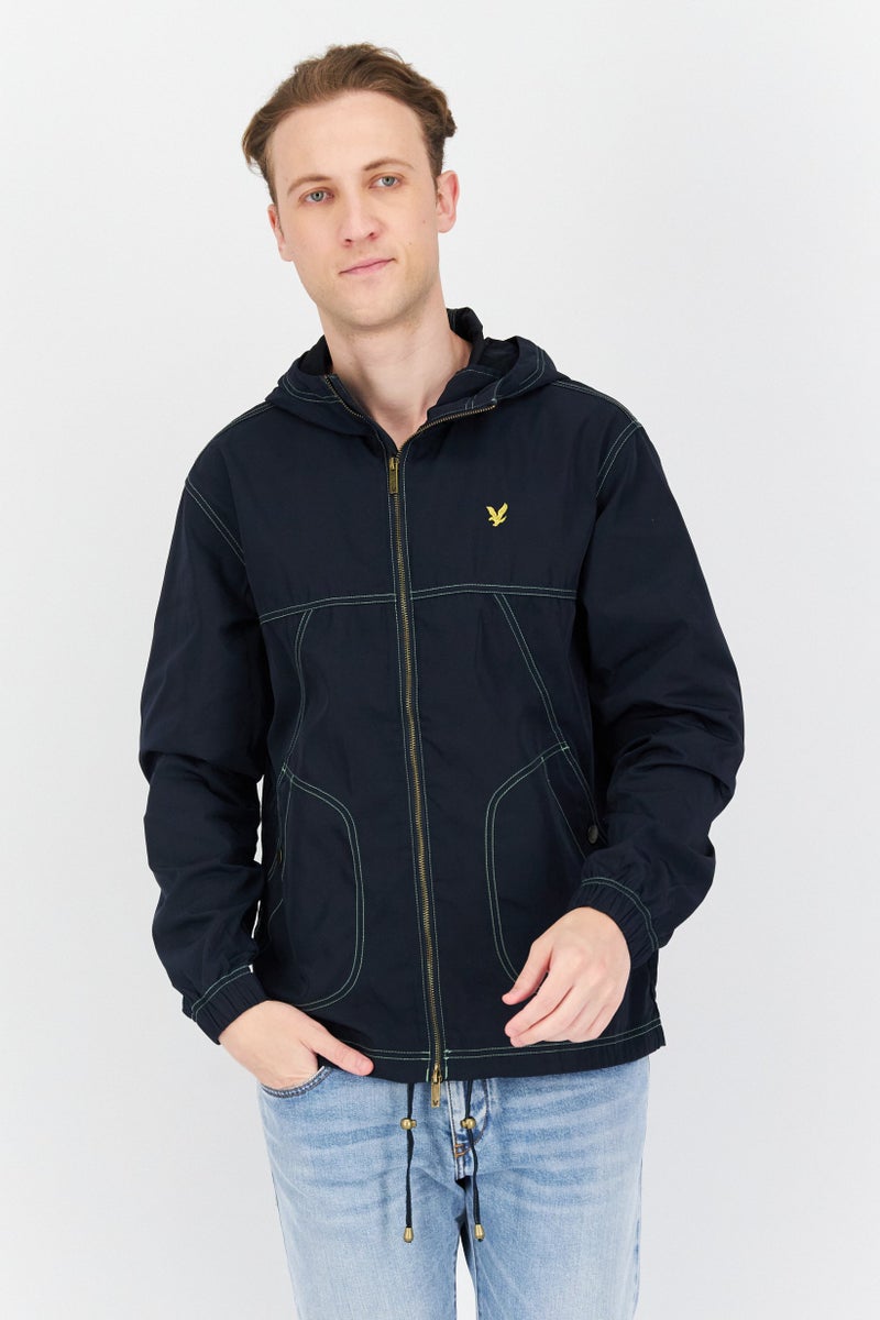 Lyle & Scott Men Hooded Embroidered Logo Softshell Jacket, Navy - Image 1
