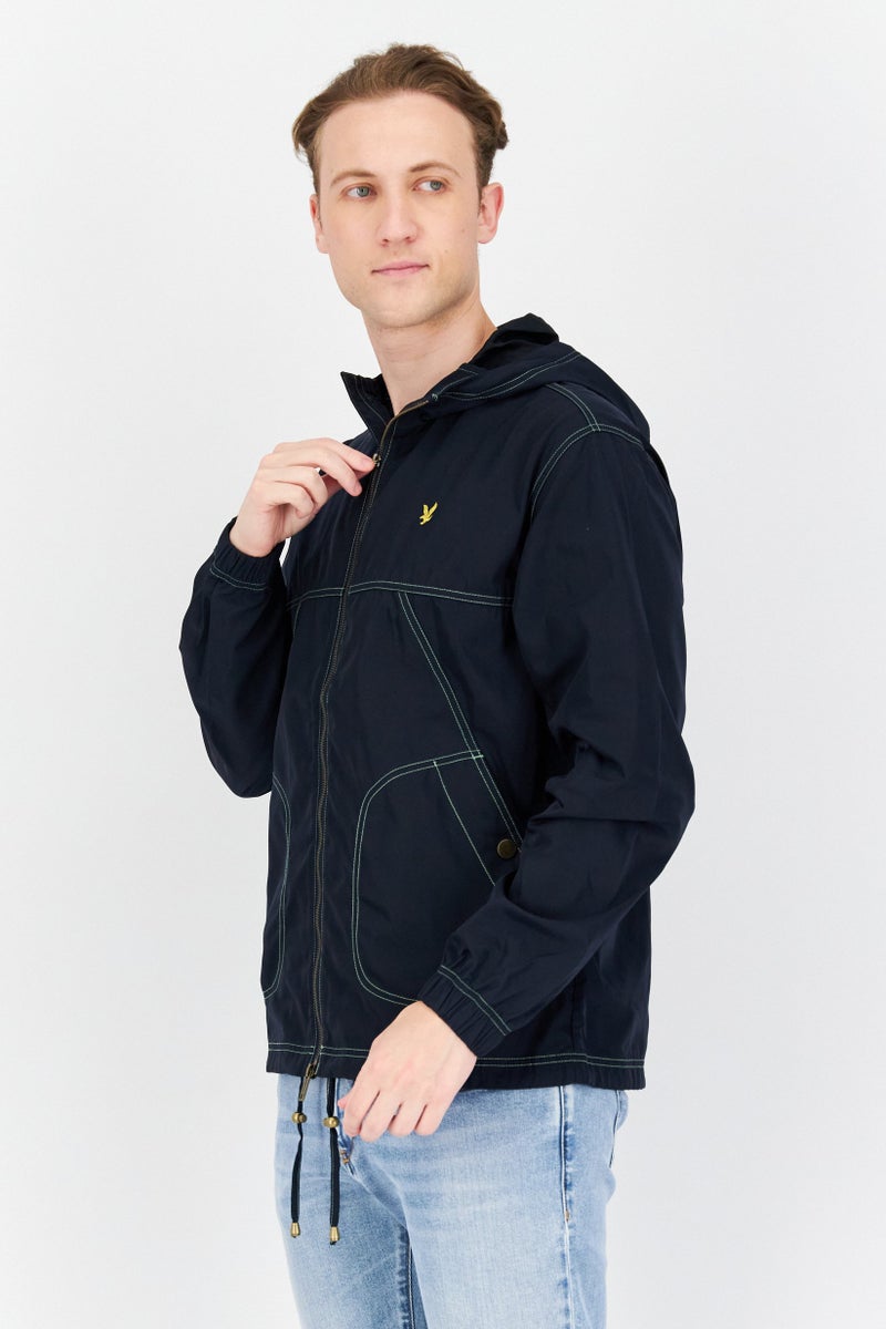 Lyle & Scott Men Hooded Embroidered Logo Softshell Jacket, Navy - Image 4