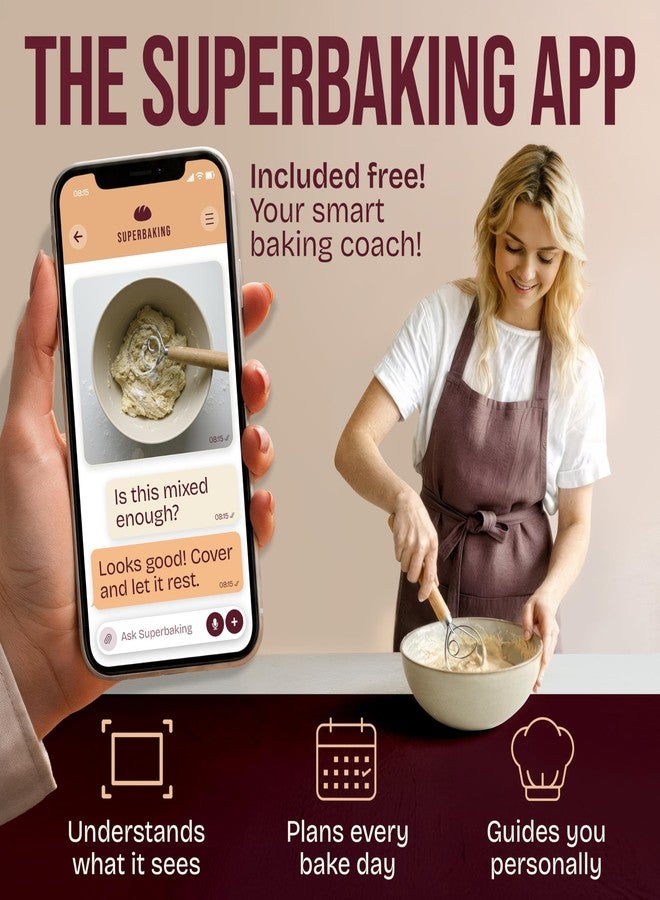 Superbaking Danish Dough Whisk - 12" Bread Whisk for Dough Mixing - Single Eye Design Sourdough Whisk - Sourdough Bread Baking Supplies - Bread Making Tools and Accessories - Ergonomic Wooden Handle - Image 3
