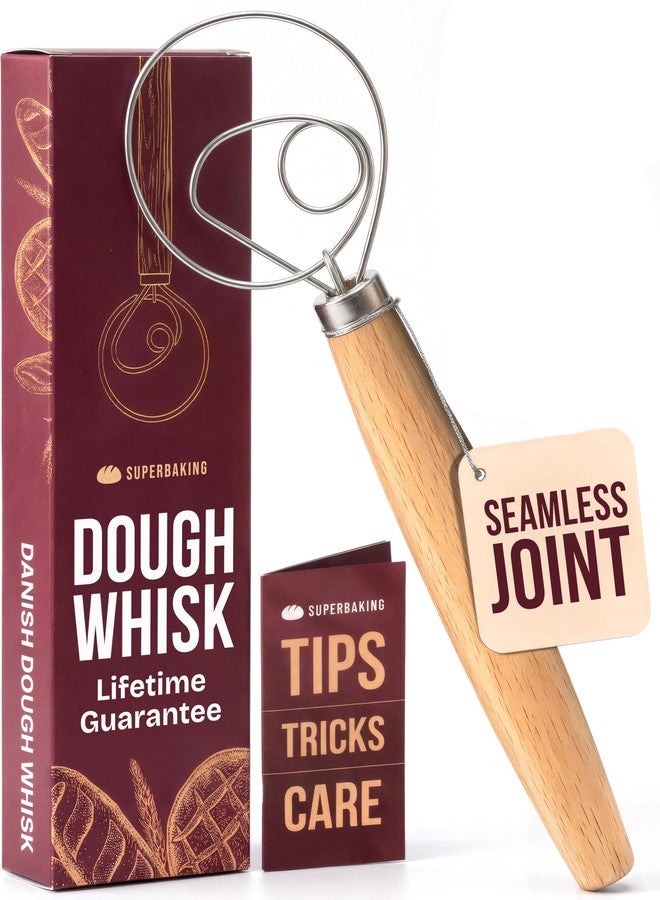 Superbaking Danish Dough Whisk - 12" Bread Whisk for Dough Mixing - Single Eye Design Sourdough Whisk - Sourdough Bread Baking Supplies - Bread Making Tools and Accessories - Ergonomic Wooden Handle - Image 1