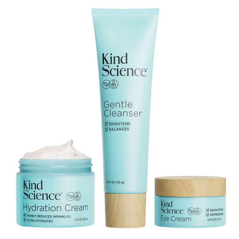 Kind Science 3Piece Skin Care Set Gentle Cleanser Hydration Cream Eye Cream  Essential Anti Aging Trio  Anti Aging Skin Care Set for Women  Paraben Dye  Fragrance Free Cruelty Free