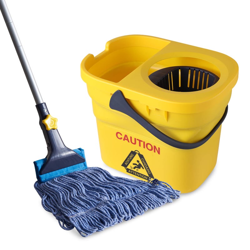 Yocada Looped-End String Wet Mop Heavy Duty Cotton Mop Commercial Industrial Grade Telescopic Iron Pole Jaw Clamp Floor Cleaning 55.1 inch - Image 4