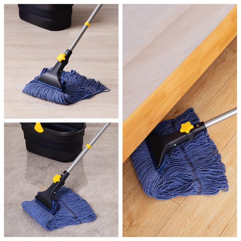 Yocada Looped-End String Wet Mop Heavy Duty Cotton Mop Commercial Industrial Grade Telescopic Iron Pole Jaw Clamp Floor Cleaning 55.1 inch - Image 5