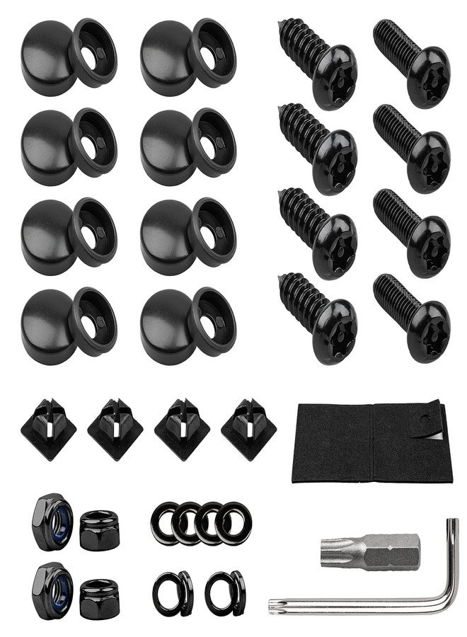 Weico License Plate Screws Kits, Black Anti Theft Mounting Hardware for Car Tag Plate Frames Covers, M6 (1/4") Tamper Proof Screws, Fastener Nut, Caps Cover for Front Rear Frame Holder Mounting - Image 1