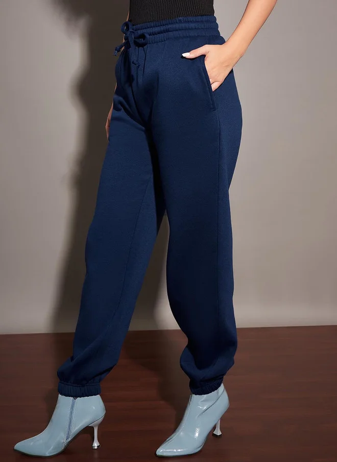 SASSAFRAS Navy Blue Relaxed Fit Joggers for Women