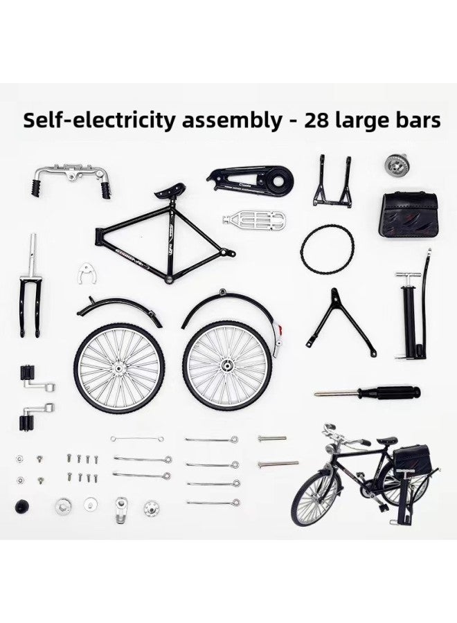 Retro Alloy 28 28 28 Bars Bicycle Model Decoration Assembly Self-made DIY Simulation Nostalgic Adult Toy-Color: Eight Bars Bicycle (Black, Briefcase Pumper)  - Image 1