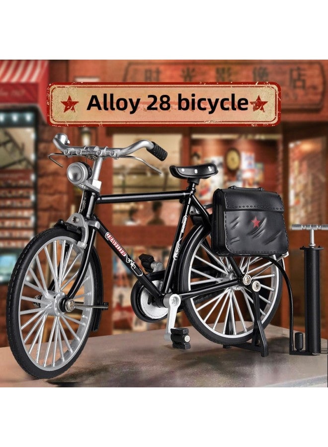 Retro Alloy 28 28 28 Bars Bicycle Model Decoration Assembly Self-made DIY Simulation Nostalgic Adult Toy-Color: Eight Bars Bicycle (Black, Briefcase Pumper)  - Image 3