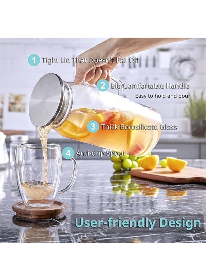 JCB CHIC 1.8 Liter Glass Pitcher with Lid and Spout, Glass Carafe for Hot/Cold Water, Large Iced Tea Pitcher Glass Water Pitcher for Coffee, Juice and Homemade Beverage - Image 2