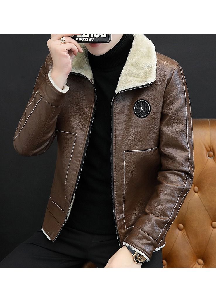 Loquat New Winter Men's Jacket Korean Slim Leather Jacket  - Image 1