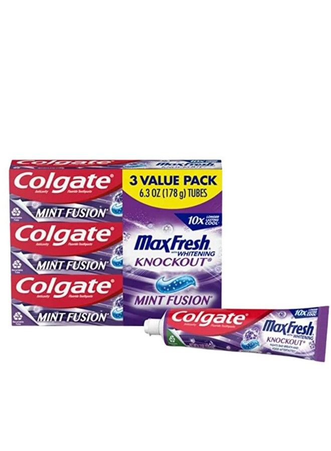 Colgate Max Fresh Knockout With Whitening Toothpaste With Mini Breath Strips Mint Toothpaste For Bad Breath 6.3 Oz Tube 3 Pack - Image 2