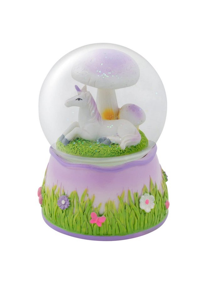 Elanze Designs Elanze Designs Purple Unicorn Under Mushroom Rotating Tabletop Dresser Nightstand Figurine Decoration 100MM Sturdy Glitter Water Wind Up Musical Snow Globe Plays Tune Memory  - Image 1