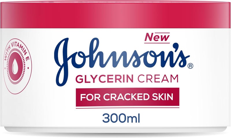 Johnson & Johnson Glycerin Cream for cracked skin,300ml,enriched with vitamin E, for dry and cracked areas, soothing and repairing formula,helps to relieve cracked and dry skin in just one application - Image 1