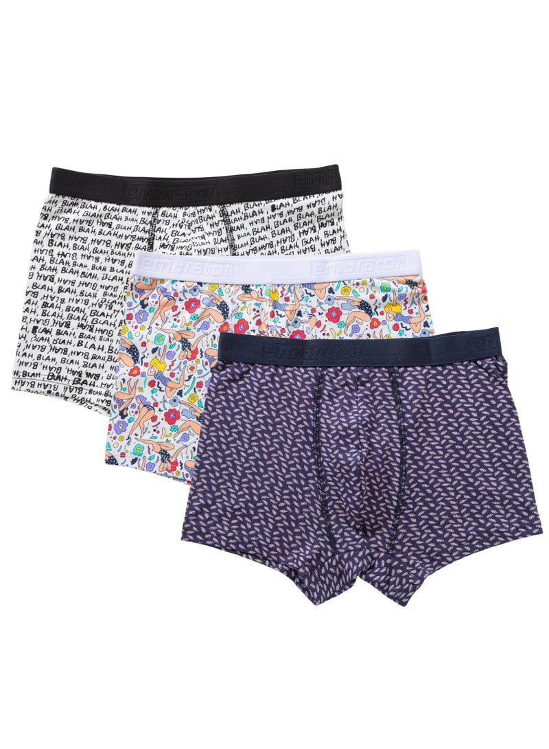 embrator Pack of 3 Design Cotton Lycra Boxer Underwear for Men - Image 1