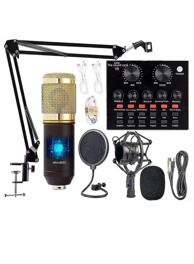 ELTRAZONE Podcast Equipment Bundle, BM-800 Mic Kit with Live Sound Card, Adjustable Mic Suspension Scissor Arm, Metal Shock Mount and Double-Layer Pop Filter for Studio Recording & Broadcasting (Gold)  - Image 1