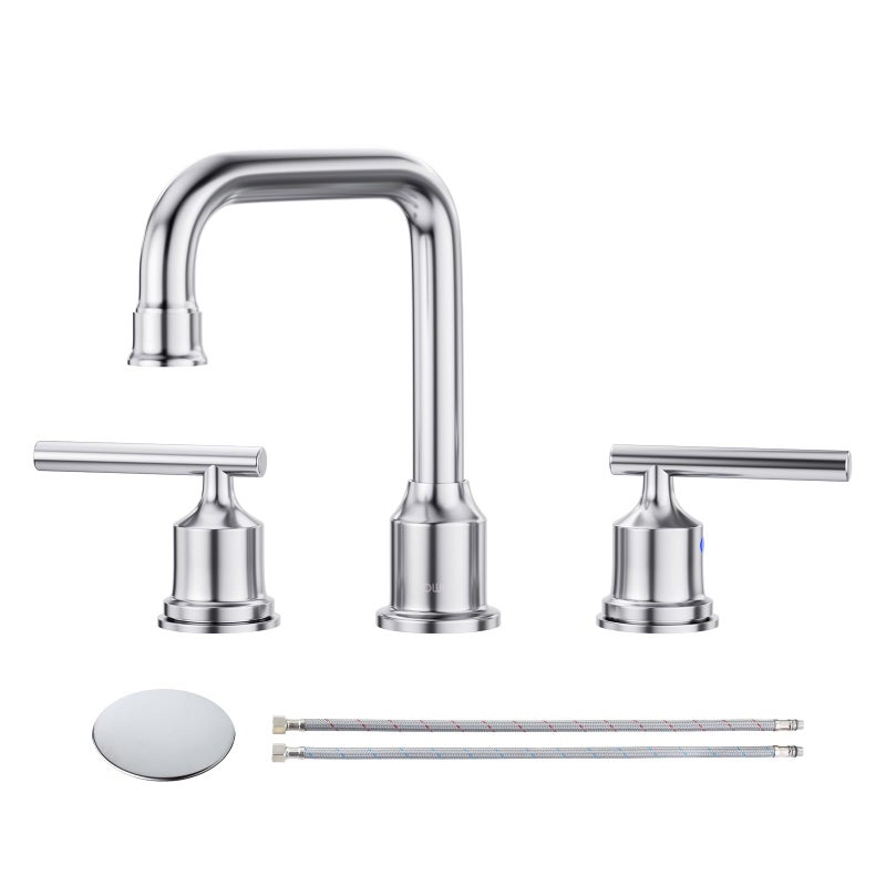 WOWOW Widespread Bathroom Faucet Chrome 8 inch Bathroom Sink Faucet Adjustable 3 Pieces Basin Faucets 360 Swivel Spout Modern Lavatory Faucet Vanity Faucets Water Supply Lines Quick Install Pipe - Image 2