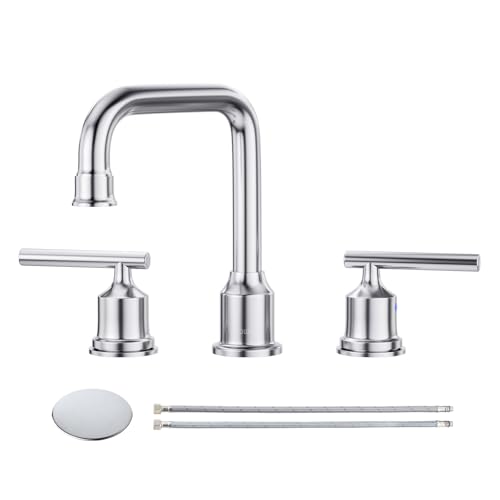 WOWOW Widespread Bathroom Faucet Chrome 8 inch Bathroom Sink Faucet Adjustable 3 Pieces Basin Faucets 360 Swivel Spout Modern Lavatory Faucet Vanity Faucets Water Supply Lines Quick Install Pipe - Image 1