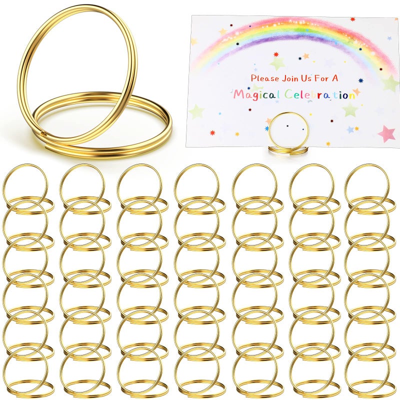 Zhengmy Zhengmy 50 Pcs Place Card Holder Round Shape Table Number Holder Wedding Gold Table Card Holders Mini Cute Name Card Holder Metal Photo Clip Card Display Stand for Centerpiece Anniversary Party 