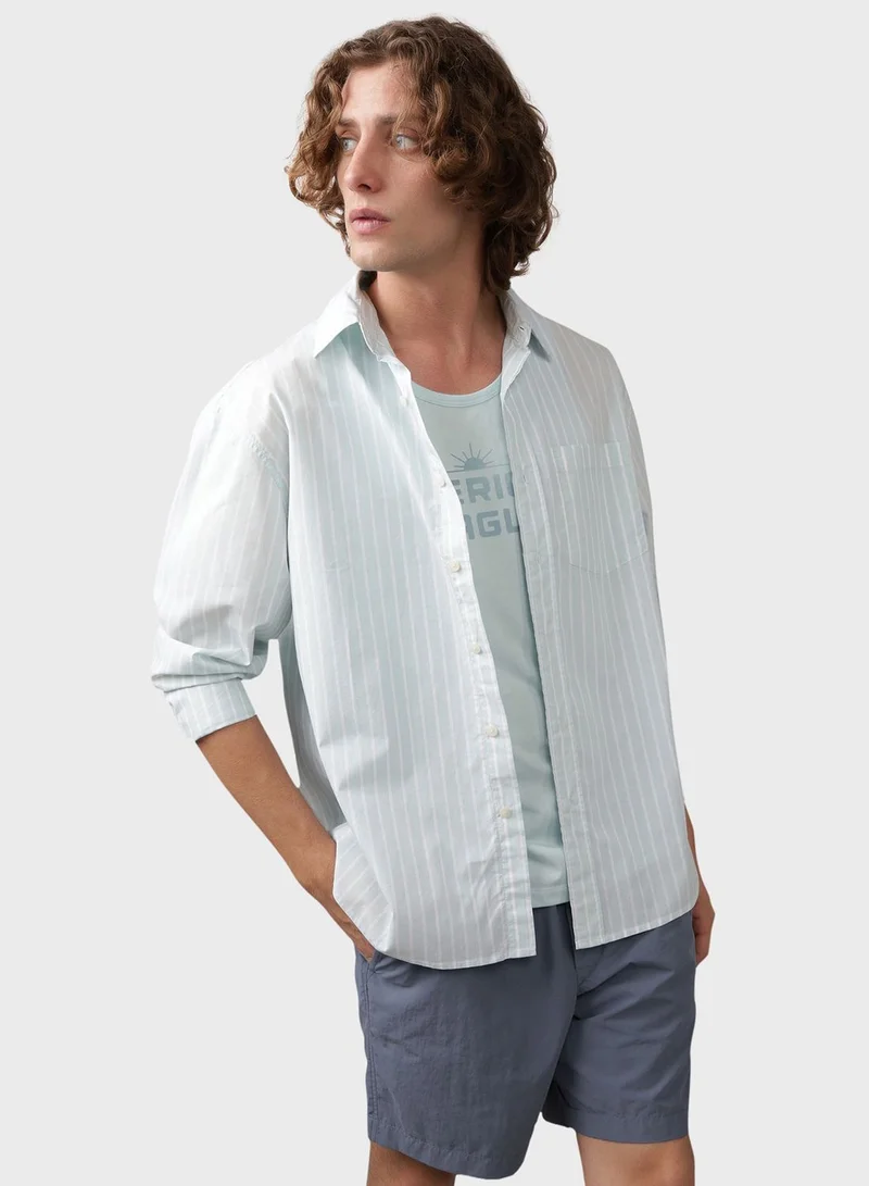American Eagle Stripe Deatil Button Down Regular Fit Shirt