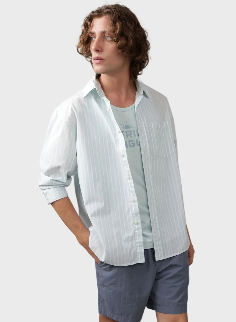 American Eagle Stripe Deatil Button Down Regular Fit Shirt