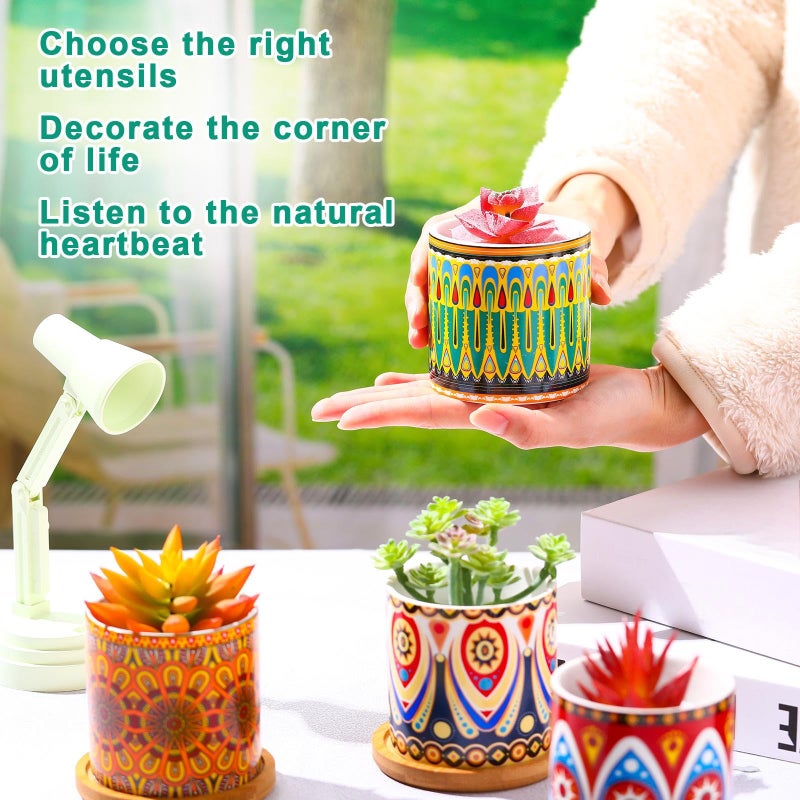 Zopeal 8 Pcs 3 Inch Succulent Planter Pot Ceramic Cactus Pots with Drainage Holes and Bamboo Trays for Indoor Plants Flowers for Home Garden Mexican Party Decor - Image 4