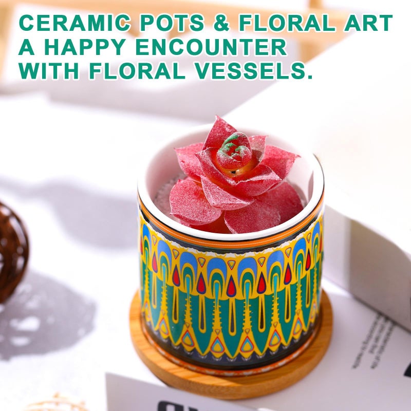 Zopeal 8 Pcs 3 Inch Succulent Planter Pot Ceramic Cactus Pots with Drainage Holes and Bamboo Trays for Indoor Plants Flowers for Home Garden Mexican Party Decor - Image 5