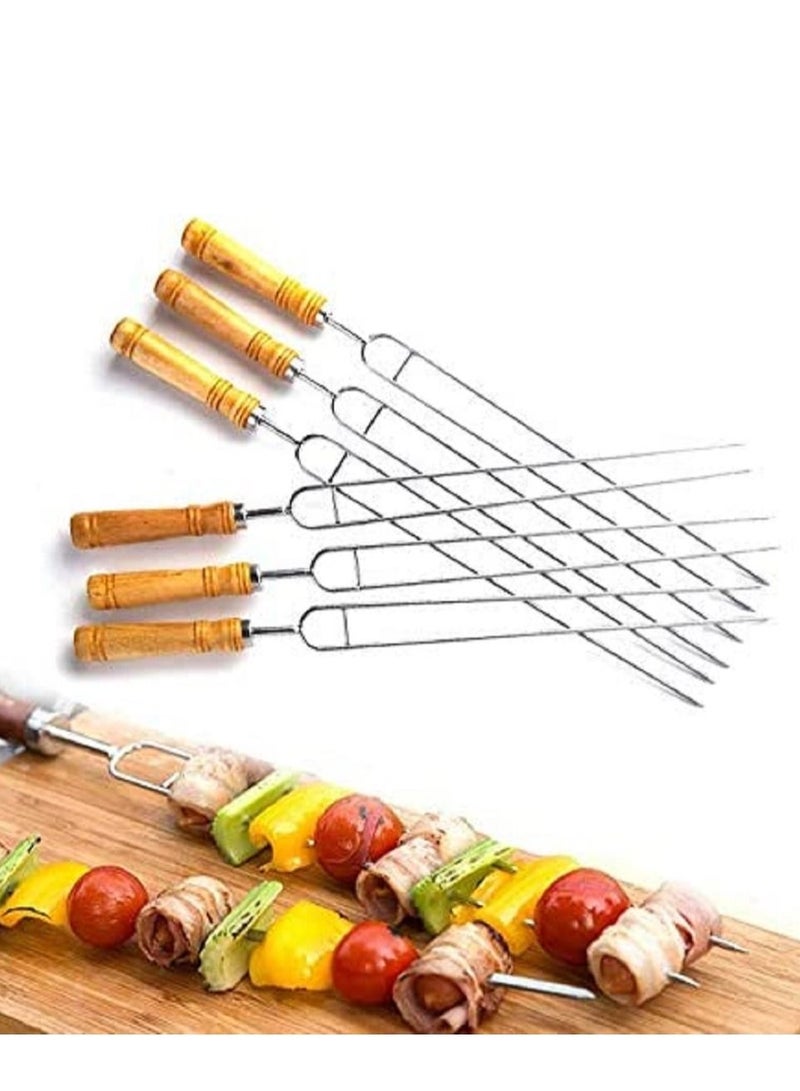 althiqahkey Barbecue Skewers, Double Prong Grilling Skewers, Stainless Steel BBQ Skewers Wooden Handle, U Shape Skewers, U Type BBQ Accessories Set of 6  with Durable Packing Bag  - Image 2