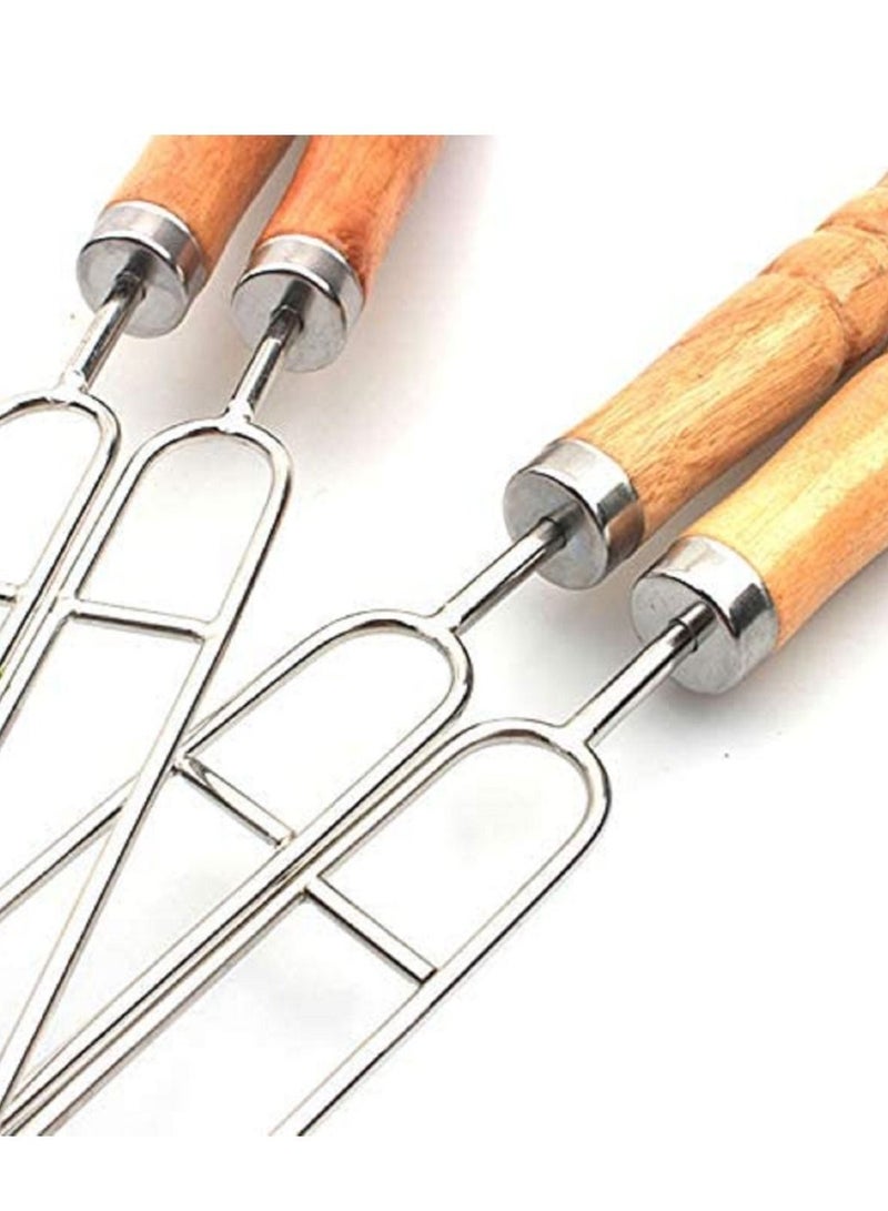 althiqahkey Barbecue Skewers, Double Prong Grilling Skewers, Stainless Steel BBQ Skewers Wooden Handle, U Shape Skewers, U Type BBQ Accessories Set of 6  with Durable Packing Bag  - Image 3