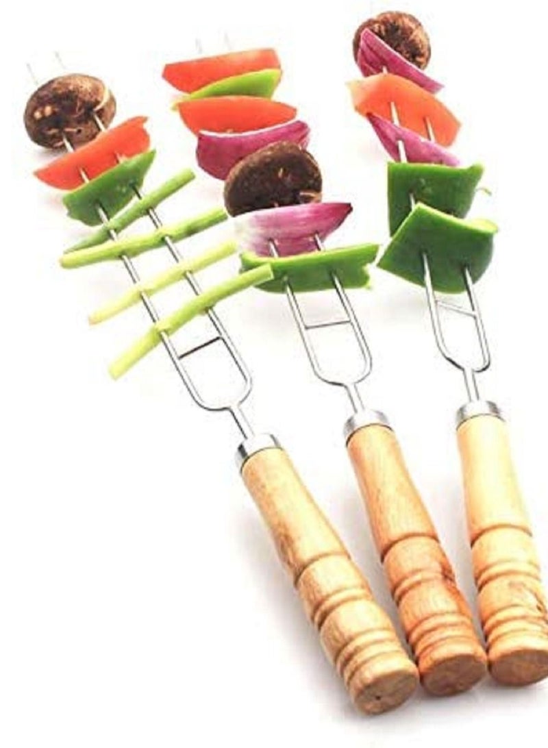 althiqahkey Barbecue Skewers, Double Prong Grilling Skewers, Stainless Steel BBQ Skewers Wooden Handle, U Shape Skewers, U Type BBQ Accessories Set of 6  with Durable Packing Bag  - Image 4