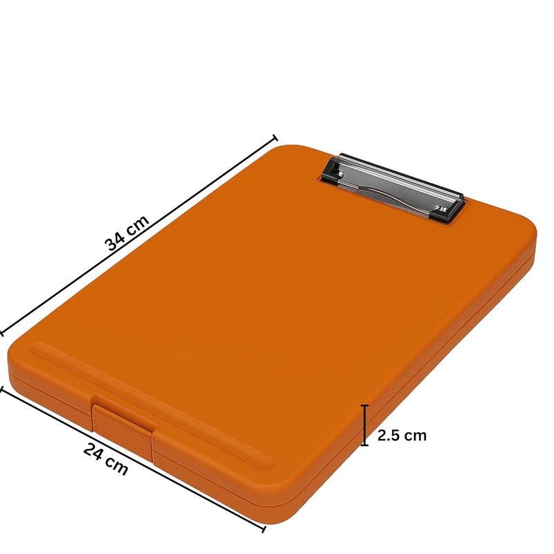sps Exampad A4 Plastic Clipboard with Built-in Storage and Pen Holder - Ideal for School, Office, Travel - Perfect for Students and Professionals, School and Office - Orange - Image 3