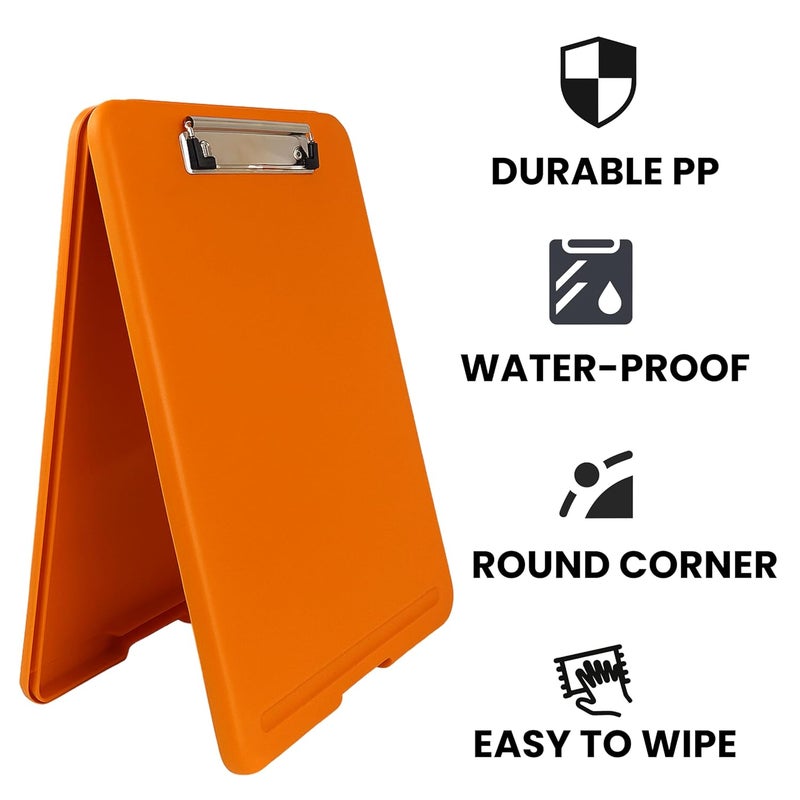 sps Exampad A4 Plastic Clipboard with Built-in Storage and Pen Holder - Ideal for School, Office, Travel - Perfect for Students and Professionals, School and Office - Orange - Image 5