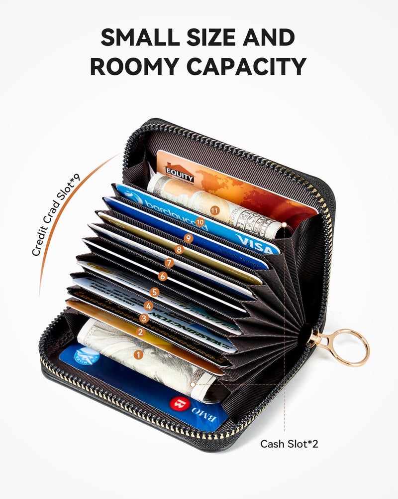 BOSTANTEN Credit Card Holder RFID Leather Small Wallets Woman, Accordion Zipper Card Wallet, Black - Image 2