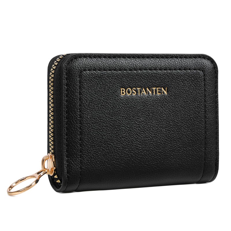 BOSTANTEN Credit Card Holder RFID Leather Small Wallets Woman, Accordion Zipper Card Wallet, Black - Image 1