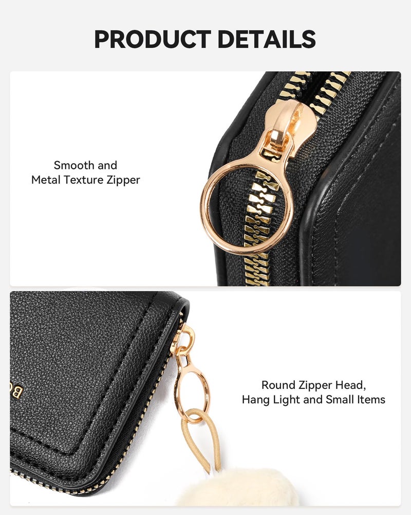 BOSTANTEN Credit Card Holder RFID Leather Small Wallets Woman, Accordion Zipper Card Wallet, Black - Image 3