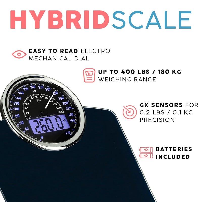 Adamson Hybrid 2in1 Analog  Digital Weighing Scale for Body Weight up to 400lbs  Thick Tempered Glass  Extra Large Display  Easy to Read Digital Bathroom Scale  New - Image 2