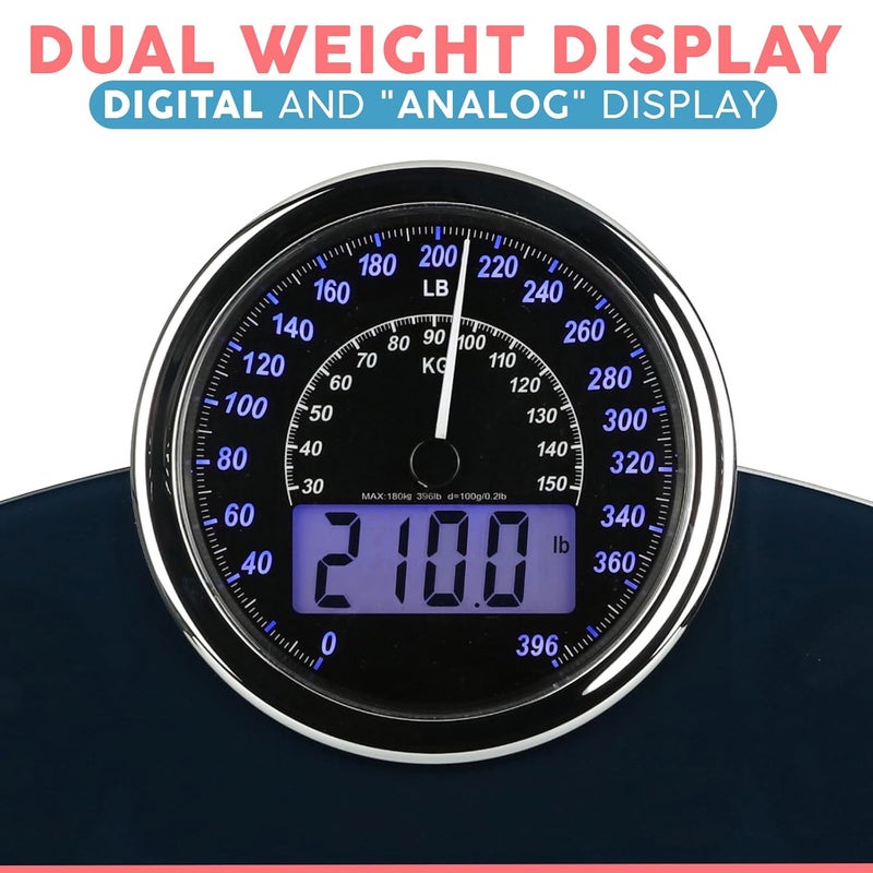 Adamson Hybrid 2in1 Analog  Digital Weighing Scale for Body Weight up to 400lbs  Thick Tempered Glass  Extra Large Display  Easy to Read Digital Bathroom Scale  New - Image 3