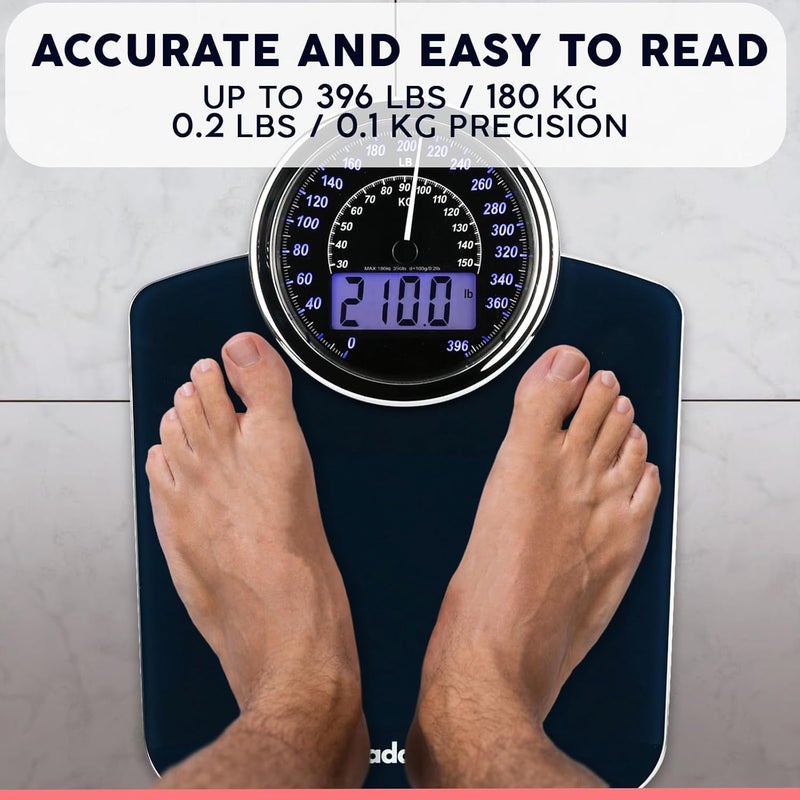 Adamson Hybrid 2in1 Analog  Digital Weighing Scale for Body Weight up to 400lbs  Thick Tempered Glass  Extra Large Display  Easy to Read Digital Bathroom Scale  New - Image 5